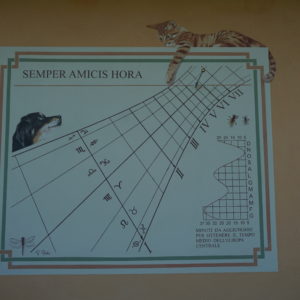 Orologio solare affrescato. Frescoed sundial facing west